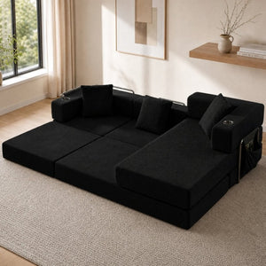 English Elm 108 Inch Modular Sectional Corduroy Cloud Couch with Deep Sink Chaise Lounge Black W5385S00032