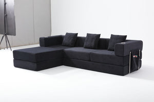 English Elm 108 Inch Modular Sectional Corduroy Cloud Couch with Deep Sink Chaise Lounge Black W5385S00032