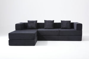 English Elm 108 Inch Modular Sectional Corduroy Cloud Couch with Deep Sink Chaise Lounge Black W5385S00032
