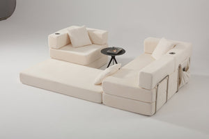 English Elm 108 Inch Modular Sectional Corduroy Cloud Couch with Deep Sink Chaise Lounge White W5385S00033