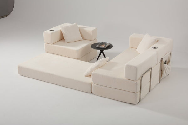 English Elm 108 Inch Modular Sectional Corduroy Cloud Couch with Deep Sink Chaise Lounge White W5385S00033