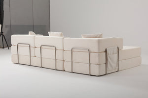 English Elm 108 Inch Modular Sectional Corduroy Cloud Couch with Deep Sink Chaise Lounge White W5385S00033