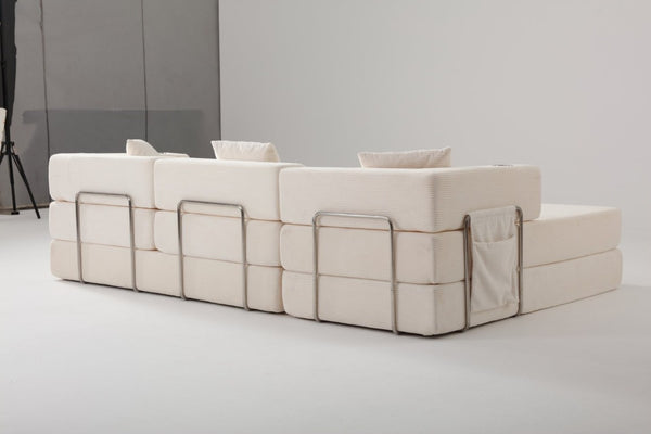 English Elm 108 Inch Modular Sectional Corduroy Cloud Couch with Deep Sink Chaise Lounge White W5385S00033