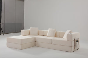 English Elm 108 Inch Modular Sectional Corduroy Cloud Couch with Deep Sink Chaise Lounge White W5385S00033