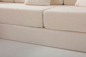 English Elm 108 Inch Modular Sectional Corduroy Cloud Couch with Deep Sink Chaise Lounge White W5385S00033