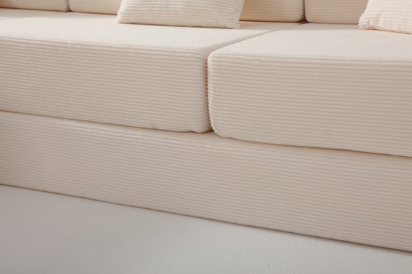 English Elm 108 Inch Modular Sectional Corduroy Cloud Couch with Deep Sink Chaise Lounge White W5385S00033