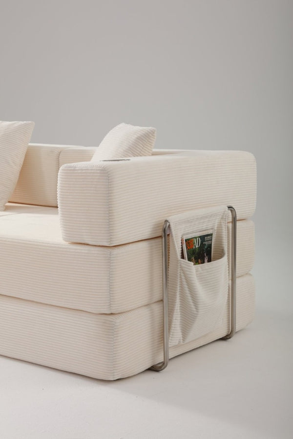 English Elm 108 Inch Modular Sectional Corduroy Cloud Couch with Deep Sink Chaise Lounge White W5385S00033