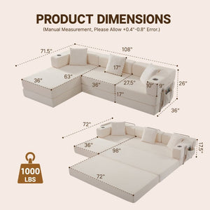 English Elm 108 Inch Modular Sectional Corduroy Cloud Couch with Deep Sink Chaise Lounge White W5385S00033