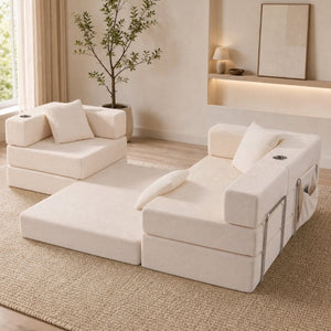 English Elm 108 Inch Modular Sectional Corduroy Cloud Couch with Deep Sink Chaise Lounge White W5385S00033