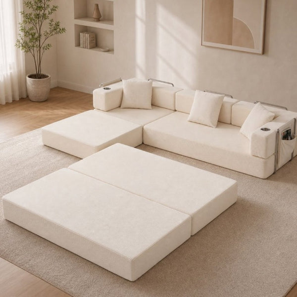 English Elm 108 Inch Modular Sectional Corduroy Cloud Couch with Deep Sink Chaise Lounge White W5385S00033