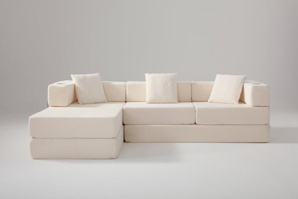 English Elm 108 Inch Modular Sectional Corduroy Cloud Couch with Deep Sink Chaise Lounge White W5385S00033