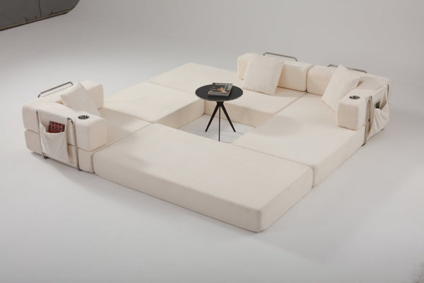 English Elm 108 Inch Modular Sectional Corduroy Cloud Couch with Deep Sink Chaise Lounge White W5385S00033