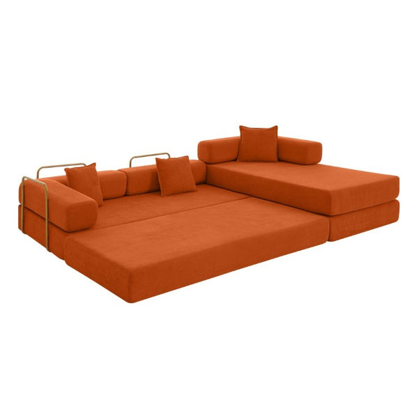 English Elm 108 Inch Modular Sectional Corduroy Cloud Couch with Deep Sink Chaise Lounge Orange W5385S00034