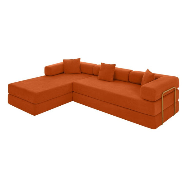 English Elm 108 Inch Modular Sectional Corduroy Cloud Couch with Deep Sink Chaise Lounge Orange W5385S00034