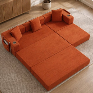 English Elm 108 Inch Modular Sectional Corduroy Cloud Couch with Deep Sink Chaise Lounge Orange W5385S00034