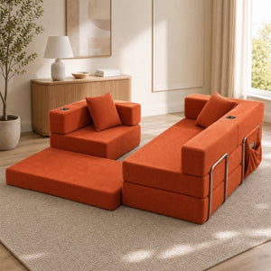 English Elm 108 Inch Modular Sectional Corduroy Cloud Couch with Deep Sink Chaise Lounge Orange W5385S00034