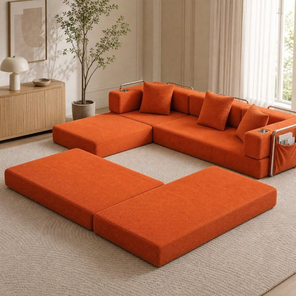 English Elm 108 Inch Modular Sectional Corduroy Cloud Couch with Deep Sink Chaise Lounge Orange W5385S00034