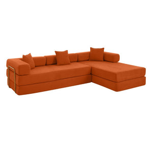 English Elm 108 Inch Modular Sectional Corduroy Cloud Couch with Deep Sink Chaise Lounge Orange W5385S00034