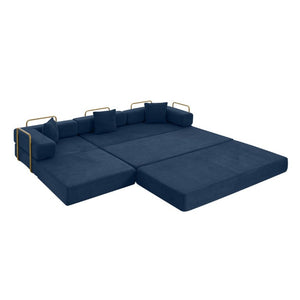 English Elm 108 Inch Modular Sectional Corduroy Cloud Couch with Deep Sink Chaise Lounge Blue W5385S00035