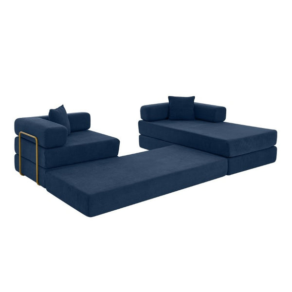 English Elm 108 Inch Modular Sectional Corduroy Cloud Couch with Deep Sink Chaise Lounge Blue W5385S00035