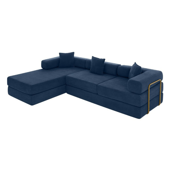 English Elm 108 Inch Modular Sectional Corduroy Cloud Couch with Deep Sink Chaise Lounge Blue W5385S00035