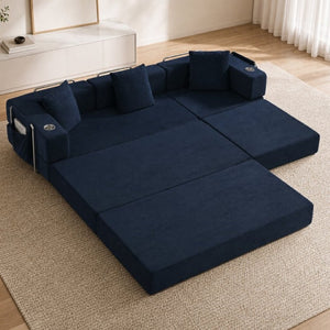 English Elm 108 Inch Modular Sectional Corduroy Cloud Couch with Deep Sink Chaise Lounge Blue W5385S00035