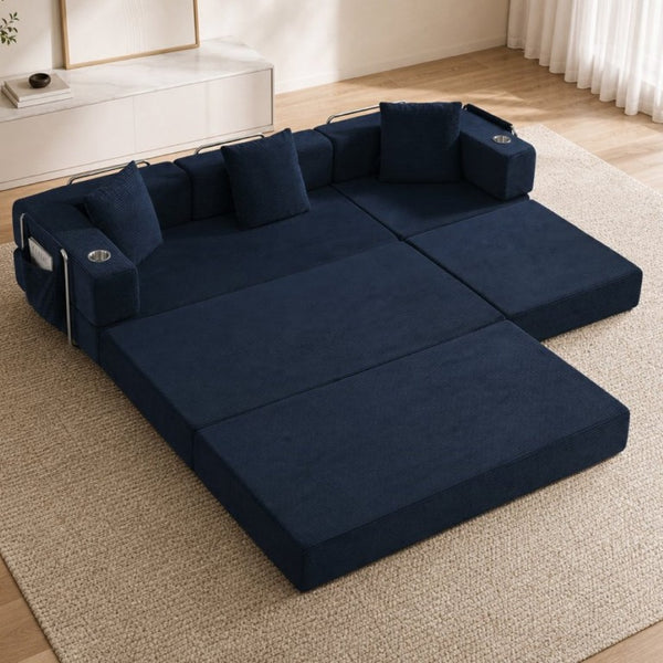 English Elm 108 Inch Modular Sectional Corduroy Cloud Couch with Deep Sink Chaise Lounge Blue W5385S00035