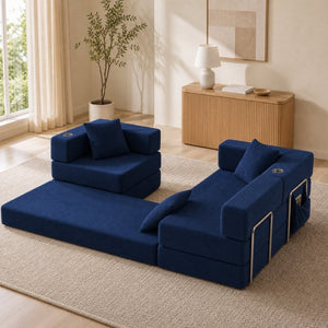 English Elm 108 Inch Modular Sectional Corduroy Cloud Couch with Deep Sink Chaise Lounge Blue W5385S00035