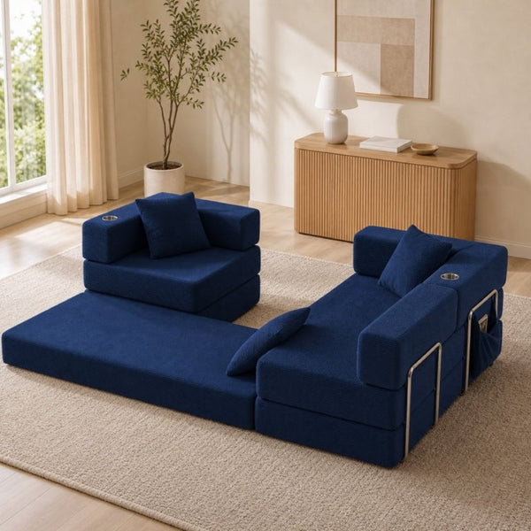 English Elm 108 Inch Modular Sectional Corduroy Cloud Couch with Deep Sink Chaise Lounge Blue W5385S00035