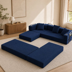 English Elm 108 Inch Modular Sectional Corduroy Cloud Couch with Deep Sink Chaise Lounge Blue W5385S00035