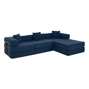 English Elm 108 Inch Modular Sectional Corduroy Cloud Couch with Deep Sink Chaise Lounge Blue W5385S00035