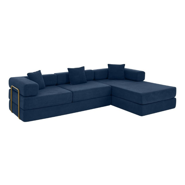 English Elm 108 Inch Modular Sectional Corduroy Cloud Couch with Deep Sink Chaise Lounge Blue W5385S00035