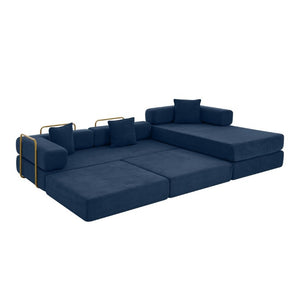 English Elm 108 Inch Modular Sectional Corduroy Cloud Couch with Deep Sink Chaise Lounge Blue W5385S00035