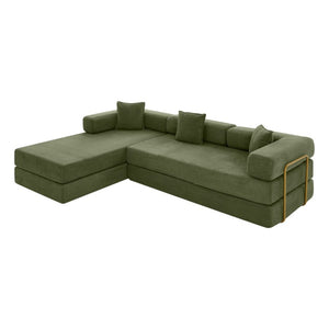 English Elm 108 Inch Modular Sectional Corduroy Cloud Couch with Deep Sink Chaise Lounge Green W5385S00036