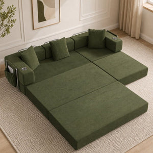 English Elm 108 Inch Modular Sectional Corduroy Cloud Couch with Deep Sink Chaise Lounge Green W5385S00036