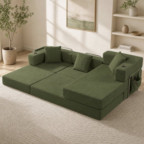 English Elm 108 Inch Modular Sectional Corduroy Cloud Couch with Deep Sink Chaise Lounge Green W5385S00036