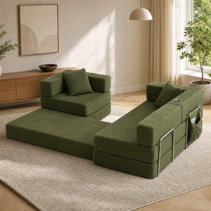 English Elm 108 Inch Modular Sectional Corduroy Cloud Couch with Deep Sink Chaise Lounge Green W5385S00036