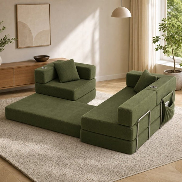 English Elm 108 Inch Modular Sectional Corduroy Cloud Couch with Deep Sink Chaise Lounge Green W5385S00036