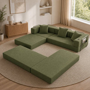 English Elm 108 Inch Modular Sectional Corduroy Cloud Couch with Deep Sink Chaise Lounge Green W5385S00036