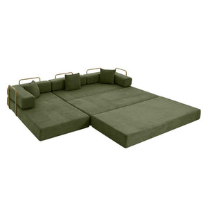English Elm 108 Inch Modular Sectional Corduroy Cloud Couch with Deep Sink Chaise Lounge Green W5385S00036