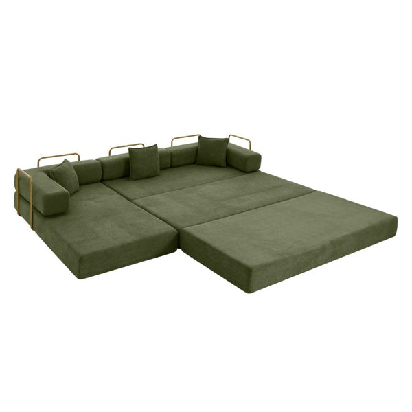 English Elm 108 Inch Modular Sectional Corduroy Cloud Couch with Deep Sink Chaise Lounge Green W5385S00036