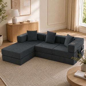 English Elm 108 Inch Modular Sectional Corduroy Cloud Couch with Deep Sink Chaise Lounge Gray W5385S00037