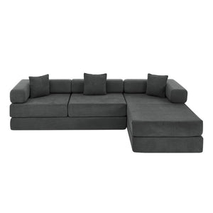 English Elm 108 Inch Modular Sectional Corduroy Cloud Couch with Deep Sink Chaise Lounge Gray W5385S00037