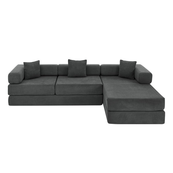 English Elm 108 Inch Modular Sectional Corduroy Cloud Couch with Deep Sink Chaise Lounge Gray W5385S00037