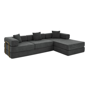 English Elm 108 Inch Modular Sectional Corduroy Cloud Couch with Deep Sink Chaise Lounge Gray W5385S00037