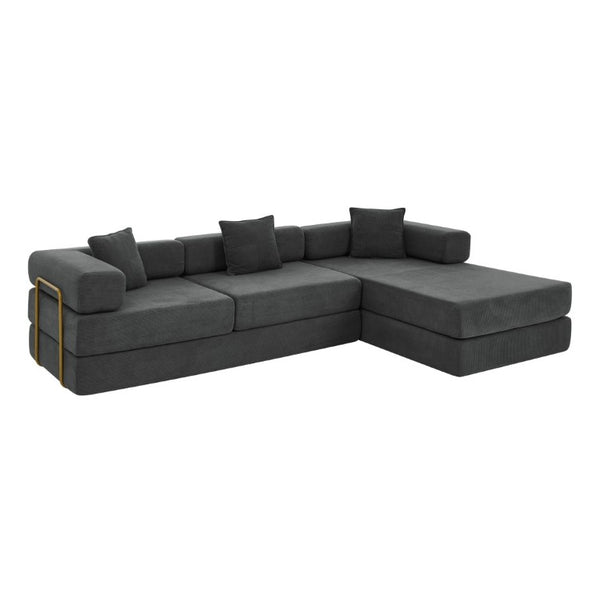 English Elm 108 Inch Modular Sectional Corduroy Cloud Couch with Deep Sink Chaise Lounge Gray W5385S00037
