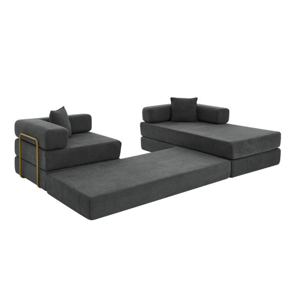 English Elm 108 Inch Modular Sectional Corduroy Cloud Couch with Deep Sink Chaise Lounge Gray W5385S00037