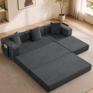 English Elm 108 Inch Modular Sectional Corduroy Cloud Couch with Deep Sink Chaise Lounge Gray W5385S00037