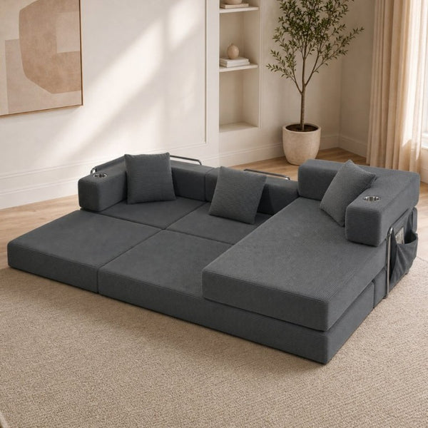 English Elm 108 Inch Modular Sectional Corduroy Cloud Couch with Deep Sink Chaise Lounge Gray W5385S00037