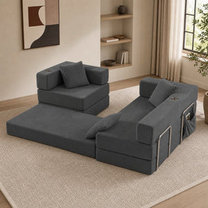 English Elm 108 Inch Modular Sectional Corduroy Cloud Couch with Deep Sink Chaise Lounge Gray W5385S00037